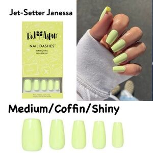 Red Aspen Jet-Setter Janessa Medium Coffin Shiny Press-On Nails - Light Lime